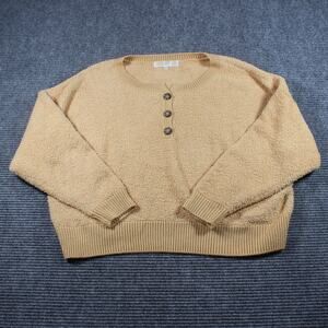 Sugar Moon 3-Button Henley Popcorn Sweater Women’s XL Tan/Camel